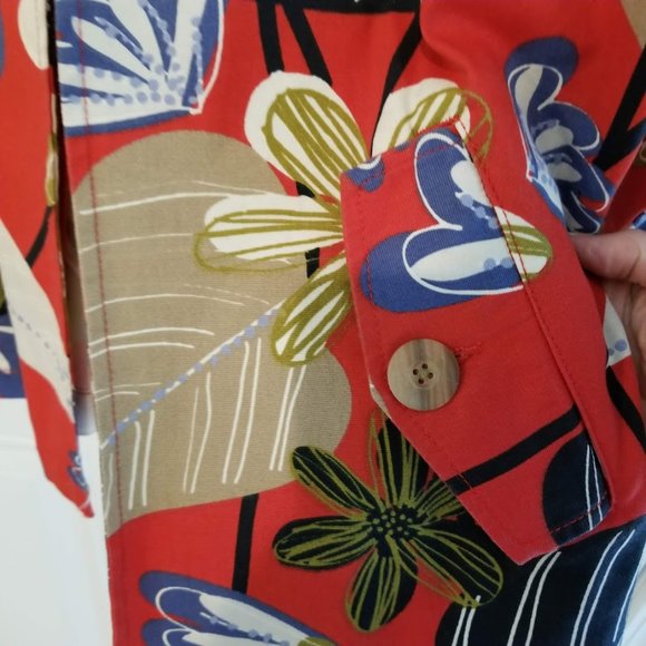 Westbound Sz M Red Floral Canvas Jacket Pockets 3/4 Sleeve Art to Wear Y2K - Picture 4 of 11